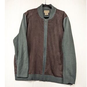 Scandia Woods Mens Brown Faux Suede Acrylic Sweater Jacket XL Full Zip Up